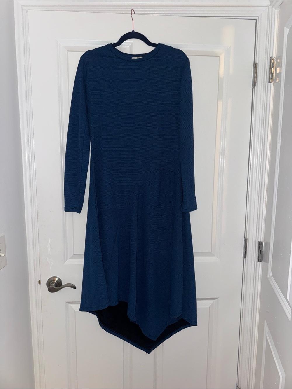Zara Navy Asymmetrical Long Sleeve Dress